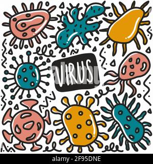 hand drawn virus doodle set Stock Vector