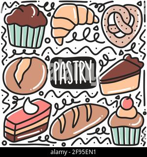 hand drawn dessert pastry doodle set Stock Vector