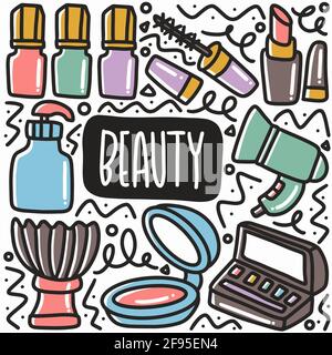 hand drawn beauty equipment doodle set Stock Vector