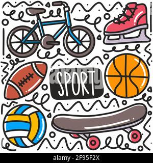 hand drawn sport doodle set Stock Vector