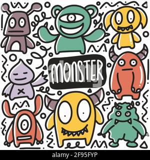 hand drawn monster toys doodle set Stock Vector
