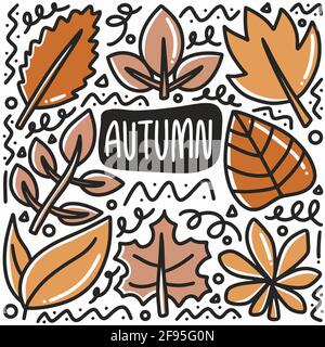 hand drawn autumn leaf doodle set Stock Vector