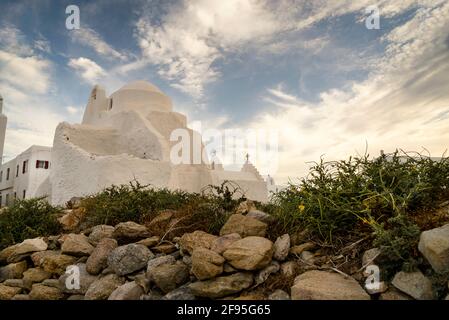 Panagia Paraportiani on Mykonos Island, Greece, 17th century Cycladic church found in the old port of Kastro. Stock Photo