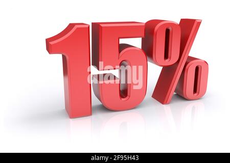 Red 15% percentage rate icon on a white background. 3d rendered image Stock Photo