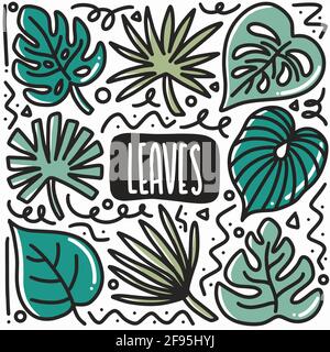 hand drawn shape leaf doodle set Stock Vector