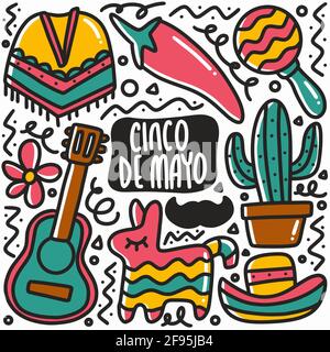 hand drawn cinco de mayo doodle set Stock Vector