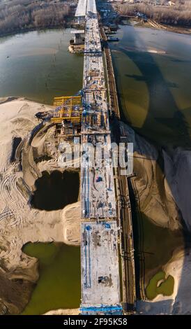 Construction of a bridge, aerial view Stock Photo