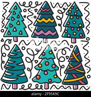 hand drawn tree christmas doodle set Stock Vector
