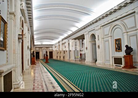 BUCHAREST, ROMANIA: The Palace of the Parliament is the seat of the Parliament of Romania. The colossal building in Bucharest, built by Ceausescu. Stock Photo