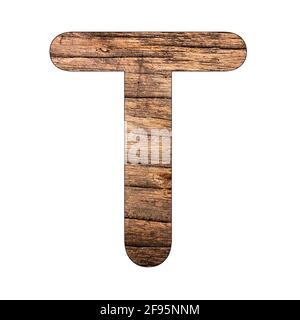 Alphabet letter T on rustic wood background Stock Photo