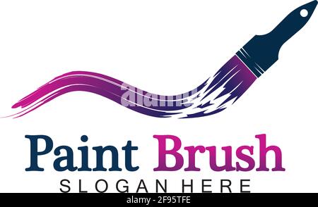 Abstract vector painting brush and colorful paint splash icon, emblem, logo design with color alternative and greyscale version. Editable EPS format d Stock Vector