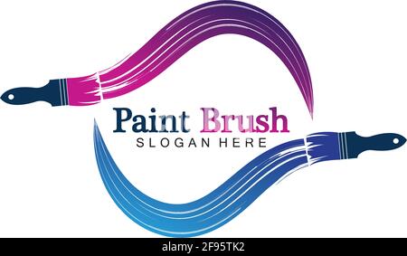 Abstract vector painting brush and colorful paint splash icon, emblem, logo design with color alternative and greyscale version. Editable EPS format d Stock Vector