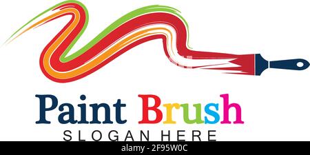 Abstract vector painting brush and colorful paint splash icon, emblem, logo design with color alternative and greyscale version. Editable EPS format d Stock Vector