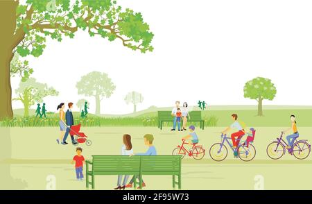 Families in the city park at leisure Stock Vector