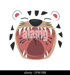 Cute cartoon tiger with open mouth roaring. Stock Vector