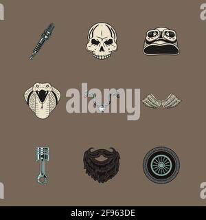 nine biker patches Stock Vector