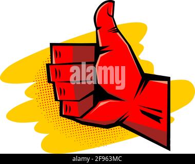 Thumb up. Like icon in retro comic style. Vector on transparent background Stock Vector