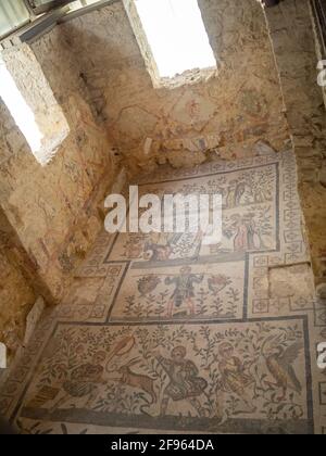 General view of the Cubicle of Children Hunting, Villa Romana del Casale Stock Photo