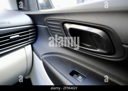 Interior door handle detail of a modern car Stock Photo