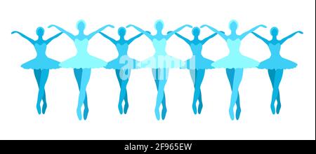 Ballerinas silhouette clipart. Blue ballet dancer figures Modern vector illustration. Cartoon Isolated Elegant art. Beautiful pose performers in line Stock Vector