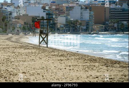 Empty streets in Playa de Palma, in Mallorca, during confinement due to the covid 19 pandemic in May 2020 Stock Photo