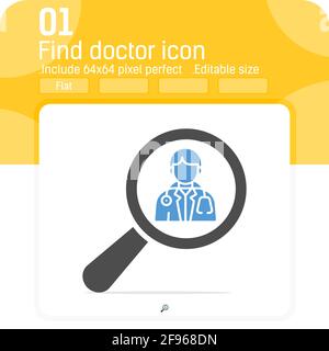 Find doctor icon with flat style isolated on white background. Illustration flat style element thin sign symbol icon for ui, ux, web, healthcare, hosp Stock Vector