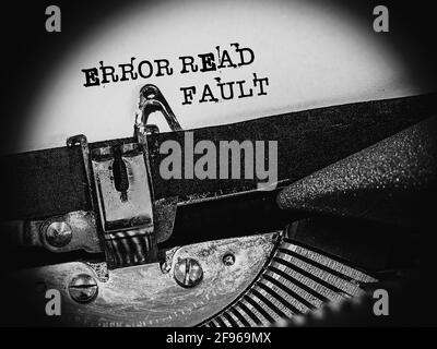 ERROR READ FAULT, Error message, displayed on a vintage typewriter, Retrofuturism Stock Photo