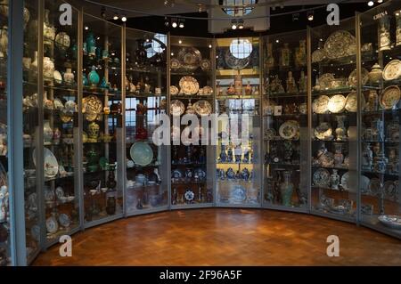 Sowcase with a collection of porcelains in the Victoria and Albert Museum, London (UK) Stock Photo