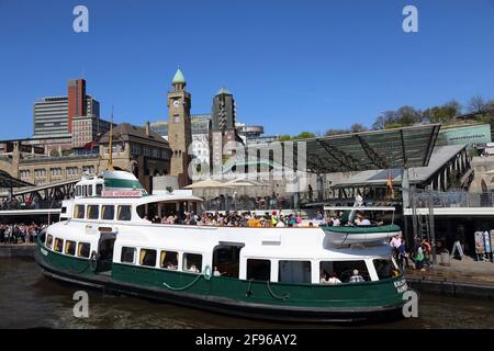 Germany, Hamburg, St. Pauli Landungsbrücken barge Stock Photo