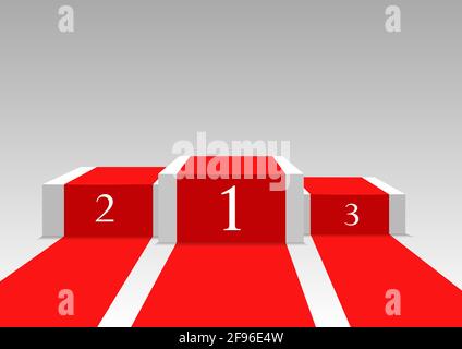 White winners podium with red carpet and confetti. Stage for awards ceremony. Stock Vector