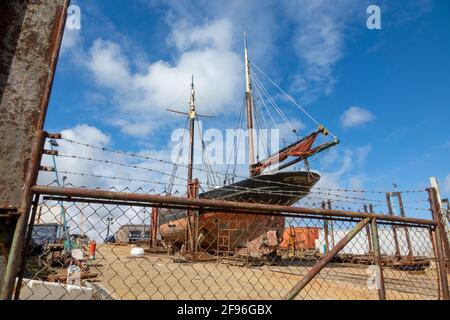 Excelsior is a Lowestoft Smack on slipway Stock Photo