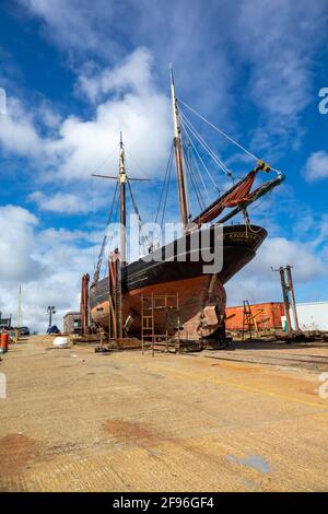 Excelsior is a Lowestoft Smack on slipway Stock Photo