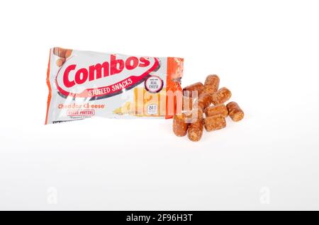 Combos Cheddar Cheese Stuffed Snacks Bag on White by Mars, Inc. Stock Photo