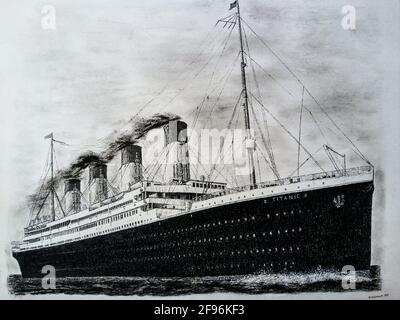 Titanic pen and ink sketch Stock Photo