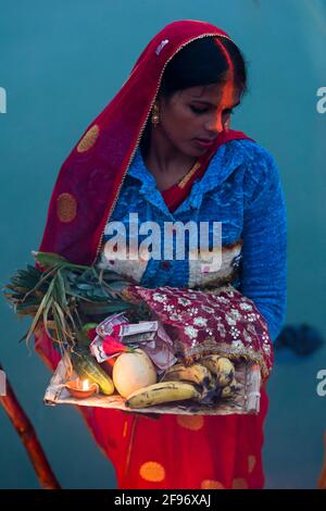 the holy garden, Hindu sun festival Chhat Puji Stock Photo