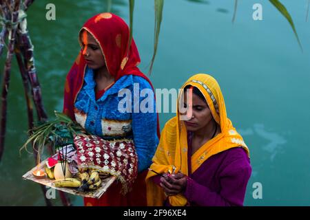 the holy garden, Hindu sun festival Chhat Puji Stock Photo