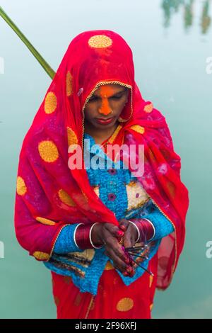 the holy garden, Hindu sun festival Chhat Puji Stock Photo