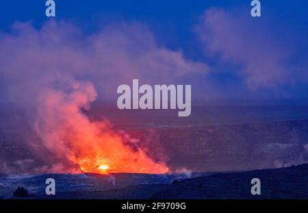 Lava erupting in Halemaumau Crater, Hawaii Volcanoes National Park, Island of Hawaii. December 10, 2016 Stock Photo