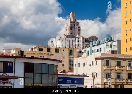 HAVANA, CUBA - FEB 21, 2016:  Jose Serrano building in Vedado neighborhood of Havana. Stock Photo
