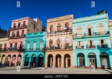 HAVANA, CUBA - FEB 21, 2016: Colorful buildings facing the National Capitol Stock Photo