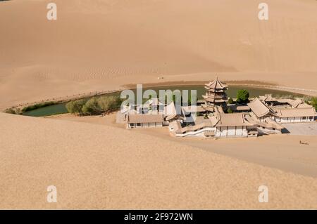 Pagoda at the crescent moon lake near Dunhuang Stock Photo