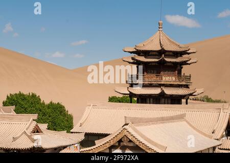 Pagoda at the Singing Sand Mountain, Mingsha Shan near Dunhuang Stock Photo