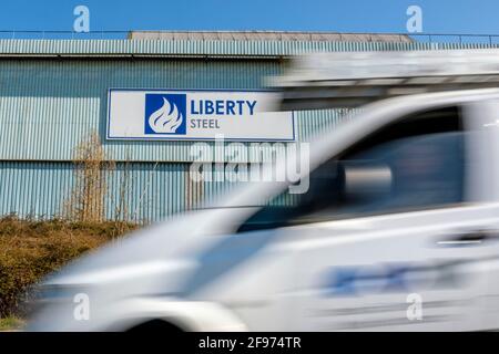 Sheffield, UK, April 16th, 2021. The Stocksbridge plant of Liberty Steel, run by British Indian Sanjeev Gupta. The future of the plant remains uncertain following the collapse of the groups main financier Greensill Capital, Liberty Steel works in Stocksbridge, near Sheffield, north of England on Friday, April 16th, 2021. Stock Photo