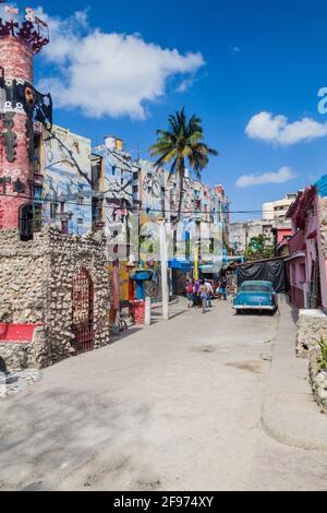 HAVANA, CUBA - FEB 20, 2016: Various street art in Callejon de Hamel in Havana Centro neighborhood. Stock Photo