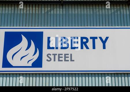 Sheffield, UK, April 16th, 2021. The Stocksbridge plant of Liberty Steel, run by British Indian Sanjeev Gupta. The future of the plant remains uncertain following the collapse of the groups main financier Greensill Capital, Liberty Steel works in Stocksbridge, near Sheffield, north of England on Friday, April 16th, 2021. Stock Photo