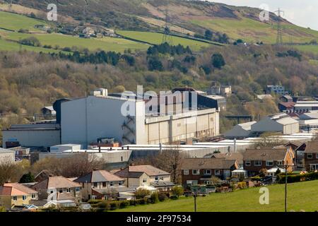 Sheffield, UK, April 16th, 2021. The Stocksbridge plant of Liberty Steel, run by British Indian Sanjeev Gupta. The future of the plant remains uncertain following the collapse of the groups main financier Greensill Capital, Liberty Steel works in Stocksbridge, near Sheffield, north of England on Friday, April 16th, 2021. Stock Photo