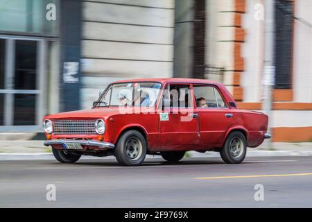 HAVANA, CUBA - FEB 21, 2016: Soviet Lada car rides on the street in Havana. Stock Photo