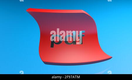 PDF curved red tag on blue background - 3D rendering illustration Stock Photo