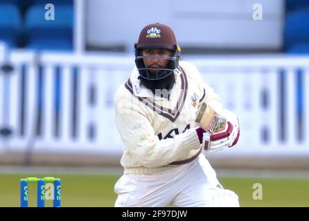 16 April, 2021. London, UK. Surrey’s Hashim Amla batting as Surrey take on Leicestershire in  the County Championship at the Kia Oval, day two. David Rowe/Alamy Live News Stock Photo