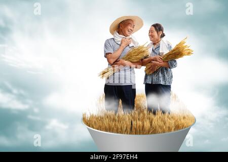 The catcher in the peasant couple Stock Photo